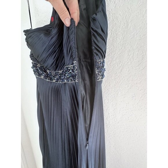 JS Collections WMN Evening Gown 8 Navy Empire Waist Pleated Whimsygoth Y2K Rare - Picture 8 of 9